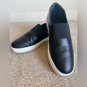 Vince Corbin Slip On Sneakers Black Leather With Elastic Strap Size 7.5